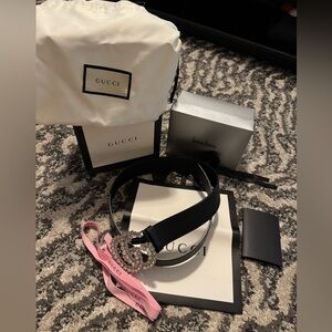 Gucci Black Belt with Pearl Accent Buckle